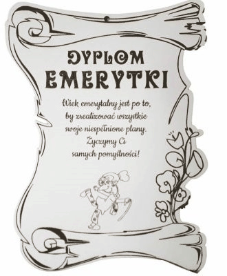 Dyplom dla emerytki z życzeniami